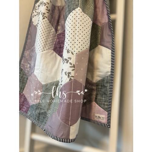 Floral Hexagon Baby Quilt: Lavender, Purple & Sage Minky Blanket