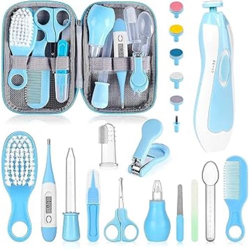 Baby Grooming Kit, Infant Safety Care Set with Hair Brush Comb Nail Clipper Nasal Aspirator,Baby Essentials Kit for Newborn Girls Boys (Blue-20 in 1)