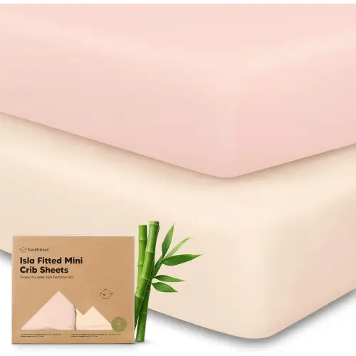 Pack and Play Sheets Fitted - 2-Pack Mini Crib Sheets for Pack N Play Mattress 38x26, Soft & Cozy, Neutral Toddler Playard Bedding, Snug Fitted Mini Baby Crib Mattress Cover Boy, Girl (Cameo)
