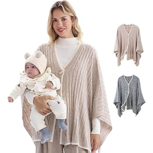 Momcozy Wool-Blend Nursing Cover – Soft & Cozy 360° Full Coverage Nursing Shawl for Breastfeeding and Pumping, Versatile Fall/Winter Essential, Oatmeal Heather