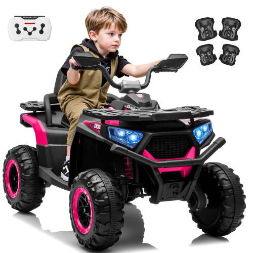 Joyracer 24 Volt Ride on ATV for Kids, 4WD 4 Wheeler Electric Car with Remote Control, 2 Seats Ride on Toys for Toddlers, w/Headlights, Bluetooth, Music, USB, Pink