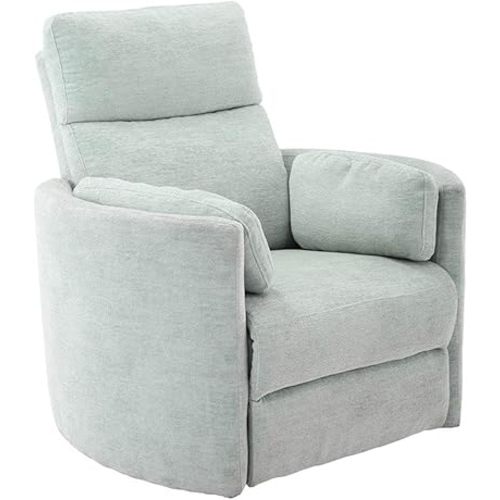 Pemberly Row Fabric Power Swivel Glider Recliner Chair in Green with USB Charging Ports and 2 Comfort Pillows for Living Room
