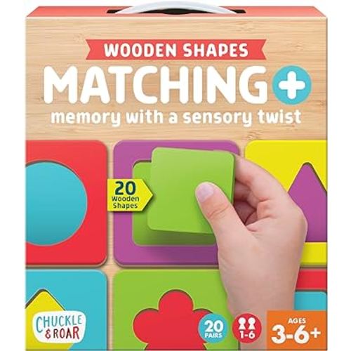 Chuckle & Roar - Matching+ Wooden Sensory Shapes - Logic Puzzles - Premium Wood Construction - Flat Board Puzzle Pieces for Ages 6 and up