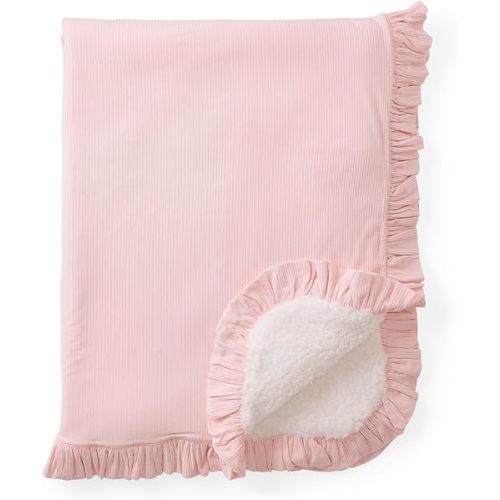Little Sleepies Newborn Mini Ruffle Blanket, Soft Viscose from Bamboo Sherpa Baby Blanket, Girl Gifts, Baby Essentials, Prima Pink Ribbed, 30 inches x 40 inches