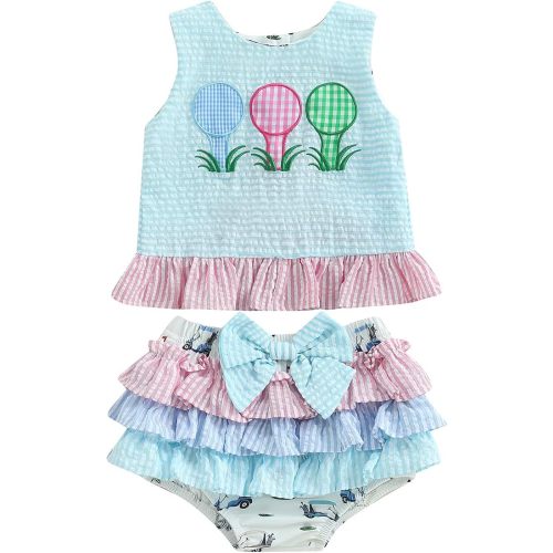 WZTYYDS Toddler Baby Girl Golf Outfit 6 9 12 18 24 Months Summer Clothes Sleeveless Ruffle Tank Tops + Tutu Shorts Sets