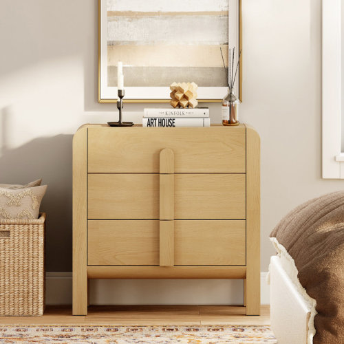 Ebern Designs Baby Dresser With 3 Drawers, Kids Dressers With Wide Chest Of Drawers, Mid Century Modern Wooden Closet Storage Organizer, Small Dressers For Bedroom, Nursery, Hallway | Wayfair