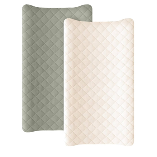 Konssy Waterproof Muslin Changing Pad Cover 2 Pack, Quilted Cotton Fitted Diaper Chang Table Cover, Soft Changing Pad Sheets for Girls Boys (Fog Green,Cream)