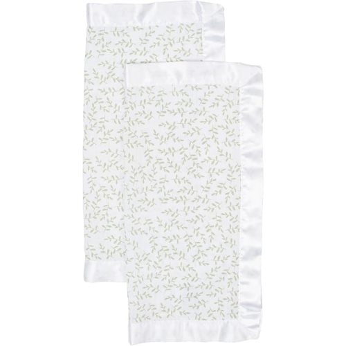 Lulujo Security Lovey Blankets| Unisex Softest Breathable Cotton Muslin Security Blanket Set with Silky Satin Trim| Neutral Comforting Blanket for Girls & Boys | 16in x 16 in| Greenery