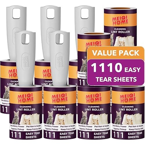 MEIQIHOME Lint Rollers for Pet Hair Extra Sticky, 1110 Sheets Mega Value Set Lint Roller with 5 Upgraded Handles, 10 Rollers Portable Pet Lint Roller for Clothes, Furniture, Dog & Cat Hair Removal