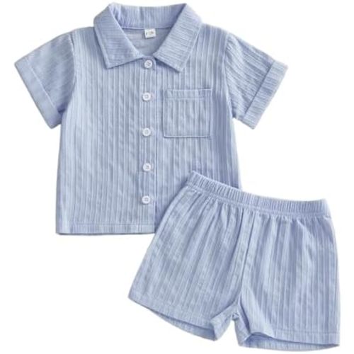 Baby Boy Summer Clothes Set Button Down Shirt Tops + Shorts 2PCS Cotton Solid Infant Toddler Outfit With Pockets