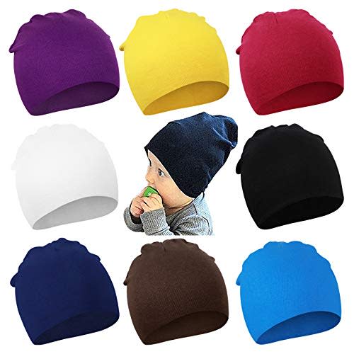 DRESHOW BQUBO 8 Pack Unisex Baby Beanie Hat Infant Toddler Kid Hats Baby Soft Cute Knit Cap Nursery Beanie