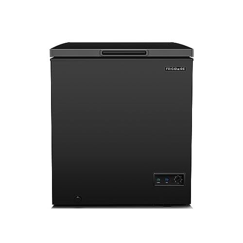 FRIGIDAIRE EFRF5003-BLACK Chest Deep Freezer-Garage-Ready, 5.0 Cu. Ft. Capacity, Black-Adjustable Thermostat-Removable Vinyl Coated Wire Basket-Easy Defrost Drain