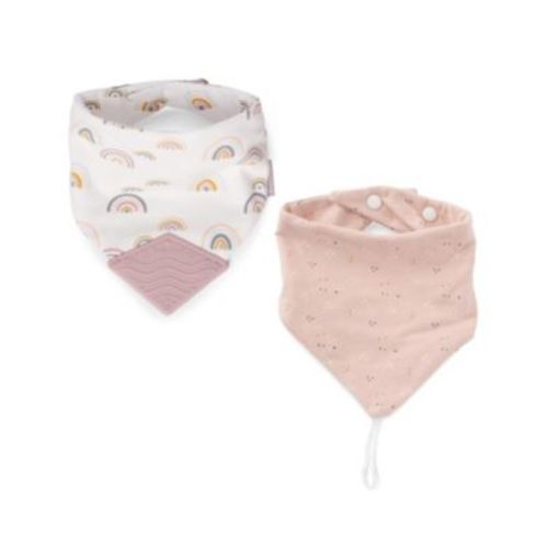 Baby Cotton Baby Drool Bibs, Teething Bib and Pacifier Holder Bib, 2 pack Pink Rainbows