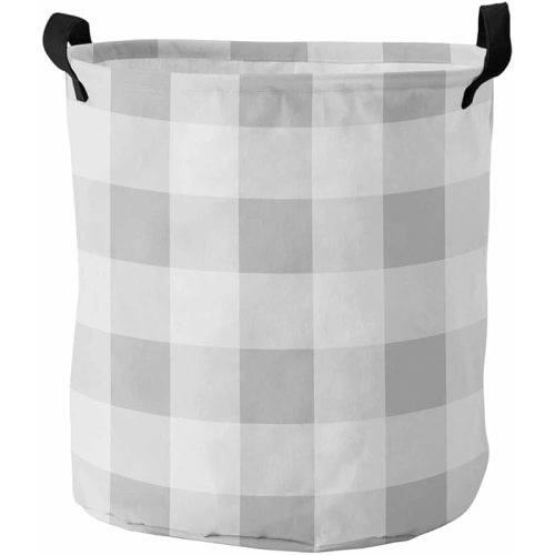 Collapsible Laundry Basket 60L, Grey Plaid Storage Bin Laundry Hamper with Handles, Spring Summer Farmhouse Buffalo Checkered Waterproof Clothes Baskets for Bedroom/Kitchen 16.5 x 17 In