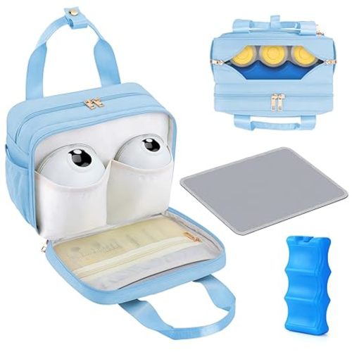 PIIOSER Breastmilk Cooler Travel Bag with Ice Pack, Compatible with Wearable Breast Pumps & Accessories - Portable Hands Free Breast Pump Carrying Case for Nursing & Working Moms, Cream