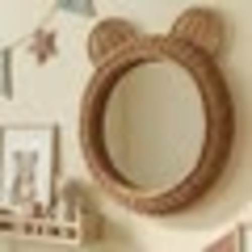 Rattan Bear Mirror – Montessori Boho Nursery Wall Decor(Brown)