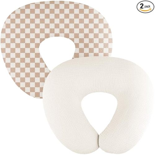 MairMore 2-Pack Muslin Nursing Pillow Covers, Breathable 100% Cotton Breastfeeding Pillow Slipcovers for Standard Nursing Pillows, Soft Covers for Baby Girls and Boys with Zipper