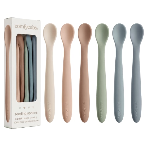 Comfy Cubs Silicone Baby Spoons Set 6-Pack, Neutral – BPA Free, Gum-Safe Toddler Eating Essentials