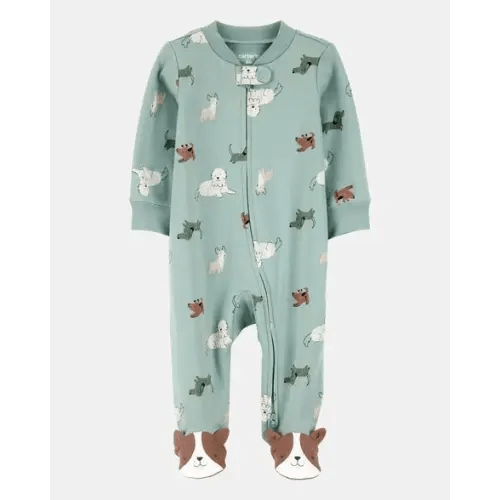 Baby Boy Dog Print 2-Way Zip Cotton Sleep & Play Pajamas - Green | Carter's