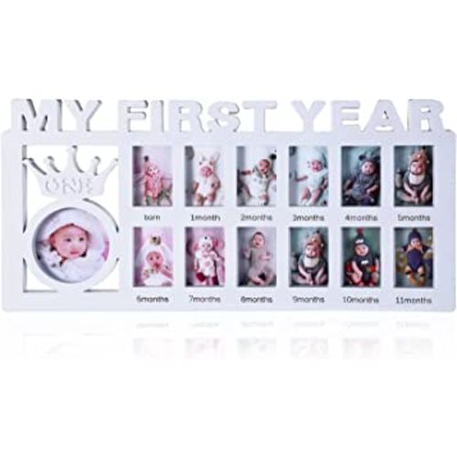 Unittype My First Year Baby Picture Frame Newborn Baby's First Twelve Months Photo Collage,12 Month Milestone Keepsake Frame for Photo Memories Baby 1st Birthday Mothers Day Gift(White)