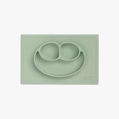 ezpz Happy Mat - 24 Months+ (Sage) - 100% Silicone Suction Plate with Built-in Placemat for Toddlers + Preschoolers - Divided Toddler Plates - Toddler Essentials