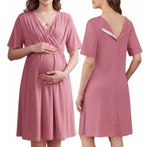 Avidlove Women Maternity Nursing Nightgown with Button Short Sleeve Nursing Dress for Breastfeeding Labor and Delivery Gown for Hospital S-XXL