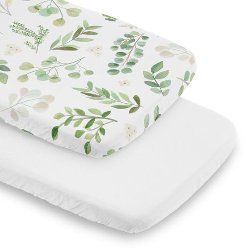 Sweet Jojo Designs Bassinet Fitted Sheets Set Botanical & White 2pc