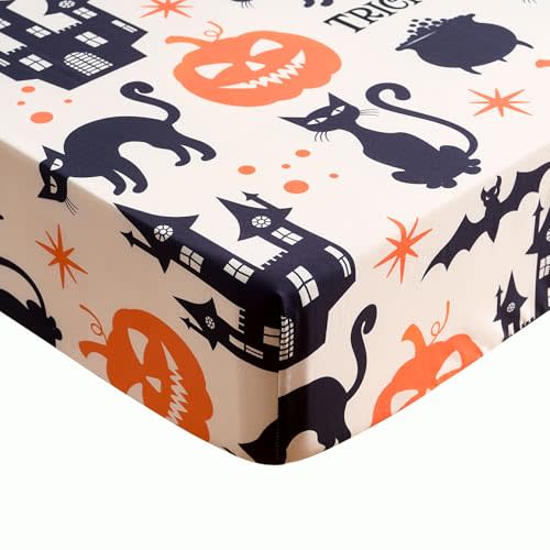 Halloween Crib Sheet for Boys Girls Pumpkin Fitted Crib Sheet 52 x 28 Inches for Standard Crib and Toddler Mattress Baby Sheet,Castle Bedding Nursery Mattress Sheet