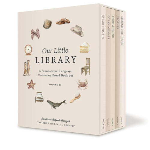 Our Little Library Vol. 2: First 100 Words Board Book Box Set, including Ocean Animals, Safari Animals, Food and Drink, Clothes, and Around the House (Tabitha Paige Children's Book Series)