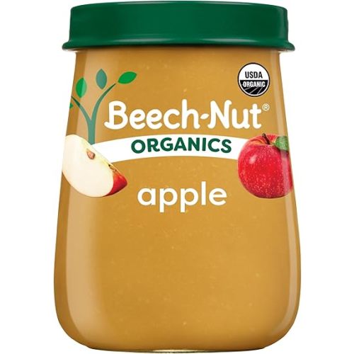 Beech-Nut Organic Baby Food Jars, Organic Apple Puree, Stage 1 Baby Food for Babies 4 Months and Up, Non-GMO, 4oz Glass Jars, 10ct