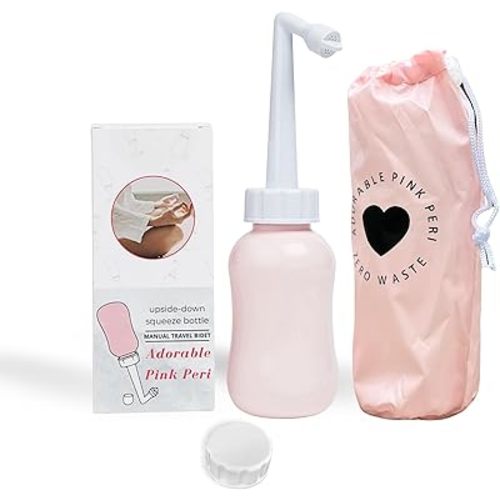 Adorable Pink Peri - Peri Bottle After Birth Care for Postpartum Essentials Feminine Pink Portable Bidet Water Squeeze Spray Bottle for Pain Relief tears Hemorrhoids with Bottle Cap 360 ml (12 oz)