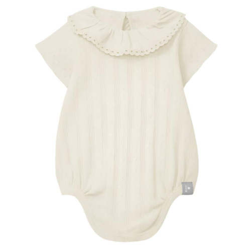 Snug - Organic Pointelle Ruffle Collar Onesie - Cream