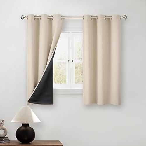BGment Short 100% Blackout Curtains for Bedroom, Thermal Insulated Energy Efficiency Noise Reducing Grommet Curtains 54 Inch Length with Liner for Small Window 2 Panels Each 42 Inch Wide, Champagne