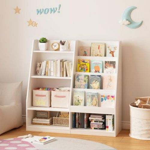 KTMBDW Kids Bookshelf and Toy Storage - 4 Tier Wood Book Shelf for Kids Rooms, Bookshelf Baby Bookcase for Nursery, Montessori Toy Organizer, White