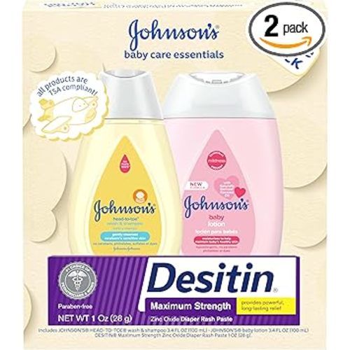 Johnson's Baby Care Essentials Gift Set, Body Lotion, & Zinc Oxide Diaper Rash Paste for Baby's Delicate Skin, Value Pack, Travel-Size, Bath Essentials Must Haves, Baby Gifts, 3 Items