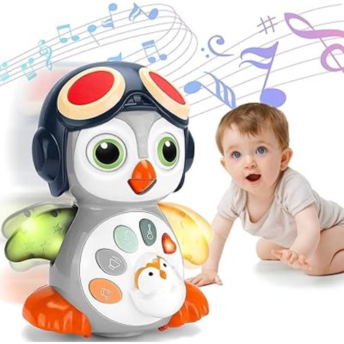 Crawling Musical Penguin Baby Toys with Music, Infant Tummy Time Toys for Babies 0 3 6 9 12-18 36 Months Newborn Devolopment Toddler Boy Girl Age 1 2 3 Year Old Christmas 1st Birthday Gifts