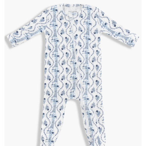 The Footie Pajama - Blue Vine Stripe