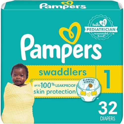 Pampers Baby Diapers - Swaddlers - Size 1, 32 Count, Ultra Absorbent Disposable Infant Diaper
