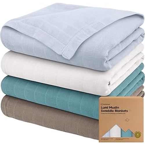 4-Pack Muslin Swaddle Blankets for Boys, Girls - Organic Baby Swaddles for Newborns, Soft & Breathable Receiving Baby Blankets for Girl, Boy, Neutral, Newborn Essentials Gift (Nimbus)