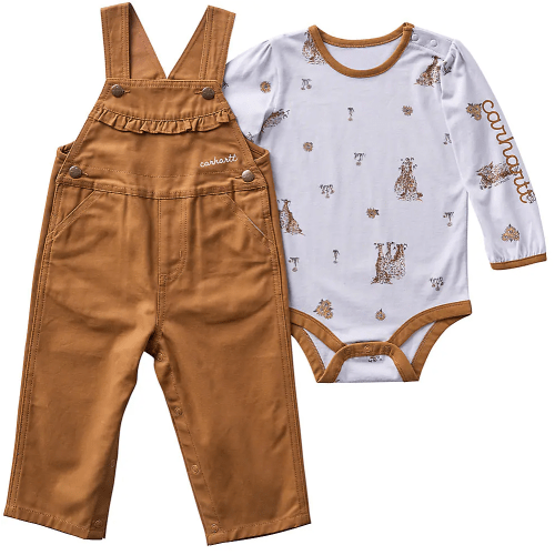 Girls' 2-Piece Long Sleeve Printed Bodysuit & Canvas Overall Set (Baby) | Carhartt