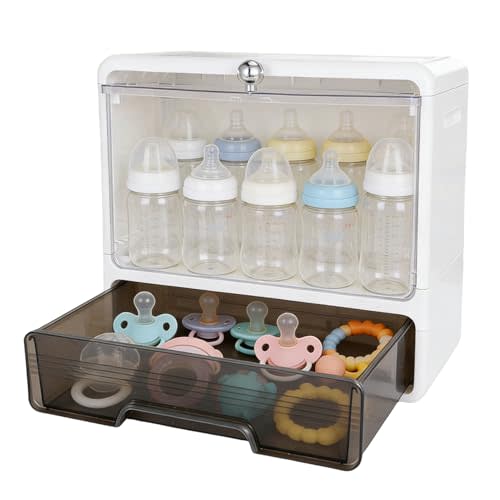 Rainmae Baby Bottle Storage Organizer, Baby Bottle Station Organization with Drawer, Bottles, Nursery Cabinet for Countertop and Kitchen, Baby Organizers and Storage for Bottles, Pacifiers, Pump Part
