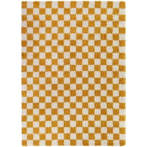 Balta Rugs 5'3"x7' Mackie Checkered Teen Shag Rug Yellow: Geometric High Pile Indoor Carpet, OEKO-TEX Certified