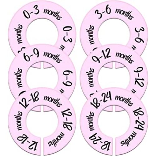 Pro Goleem Baby Closet Dividers Pink Baby Closet Organizer for Nursery Baby Clothes Size Age Dividers Fits 1.5" Rod 6 PCS