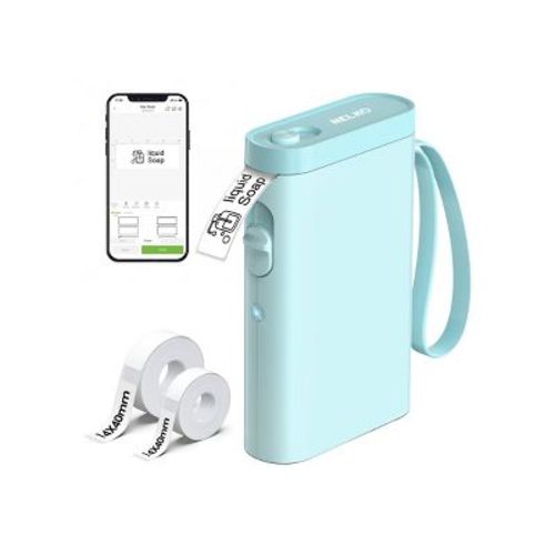 Nelko P21 Bluetooth Label Printer Sky Blue with 14x40mm 100pc Roll and 14x40mm 180pc Roll