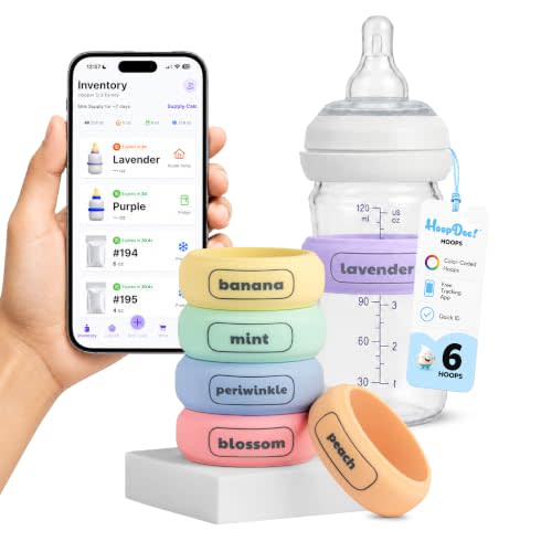 Baby Bottle Labels for Daycare, NFC Silicone Bands, 6ct | Reusable Color-Coded Silicone Bands with free NFC App Tracking for Breast Milk Expiration, Storage, and Formula Management