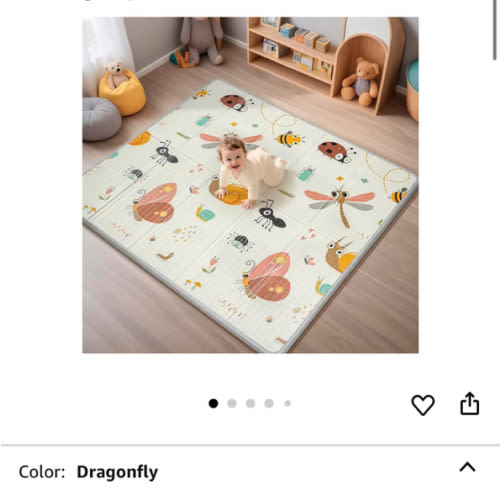 Foldable Baby Play Mat, PIGLOG Waterproof Playmats for Babies and Toddlers Kids, Safe Foam Playmat for Tummy Time, 50x50 Playpen Mat, Reversible Portable Baby Floor Mat for Infant, Toddler, Dragonfly