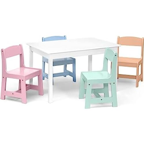 Delta Children MySize Kids Table with 4 Chairs, Bianca White/Pastel