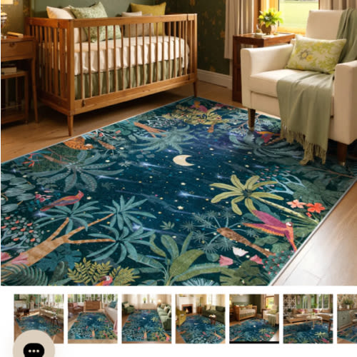 Jovence Washable Jungle Midnight Blue Area Rug