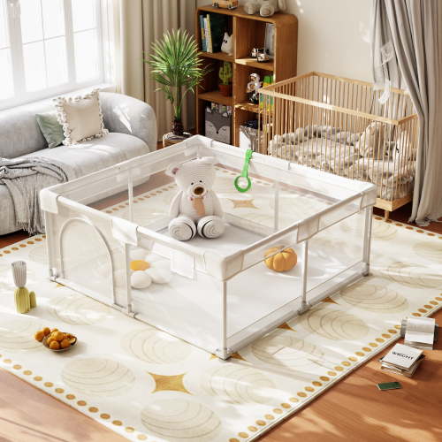 Easy4Home Large Baby Playpen 48"x48" Toddler Play Yards Safety Fence, Light Gray