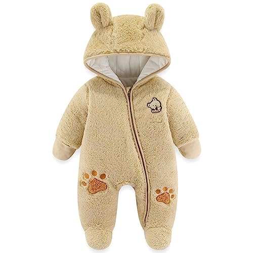 Fairy Baby Newborn Baby Snowsuit Bear Onesie Footie Romper Winter Thick Fleece Jumpsuit Infant Coat for Girls Boys 0-12M